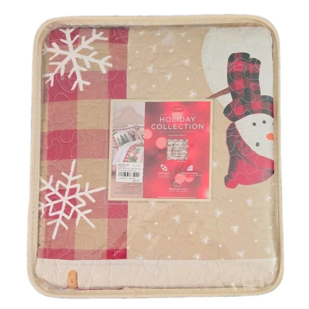 NIP Full/Queen St Nicholas Square Holiday Collection Yuletide Quilt cream/tan